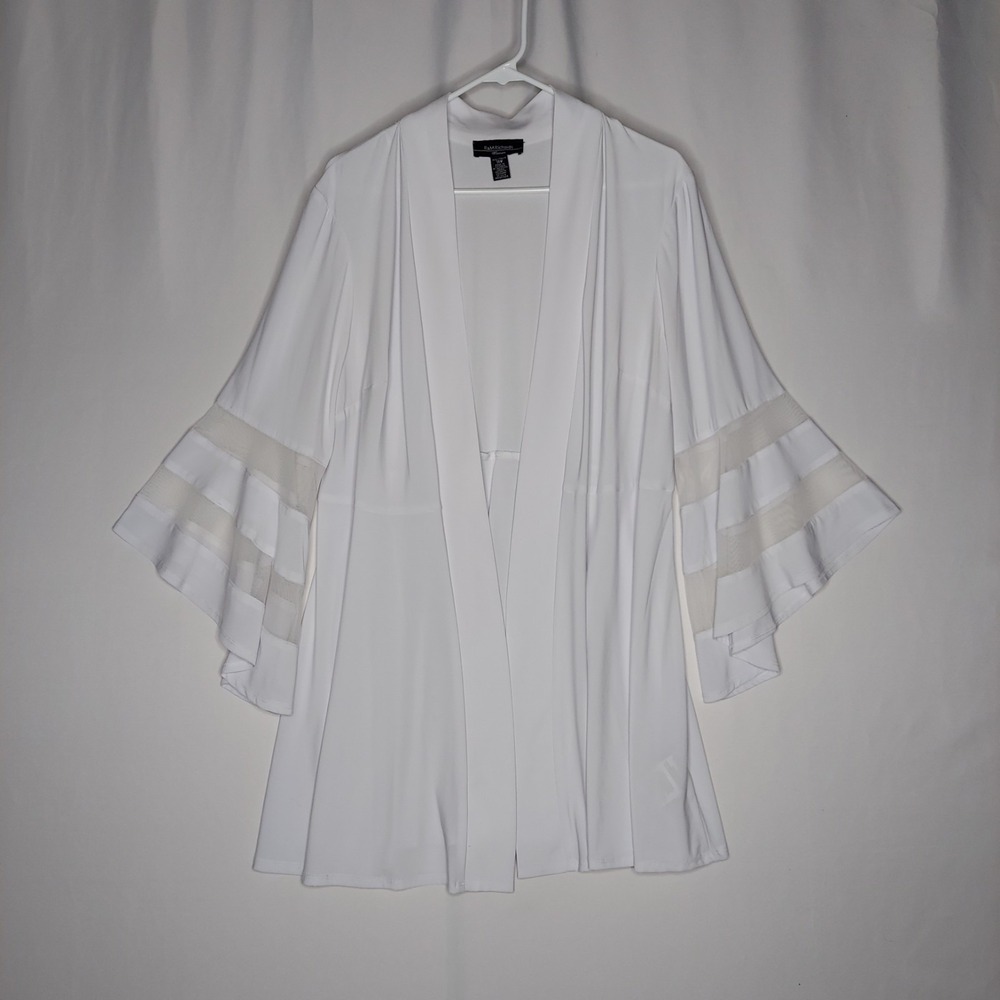 R&M‎ Richards Dress Cardigan Set 14W White Mesh Knit Stretch Bell Beachy Office